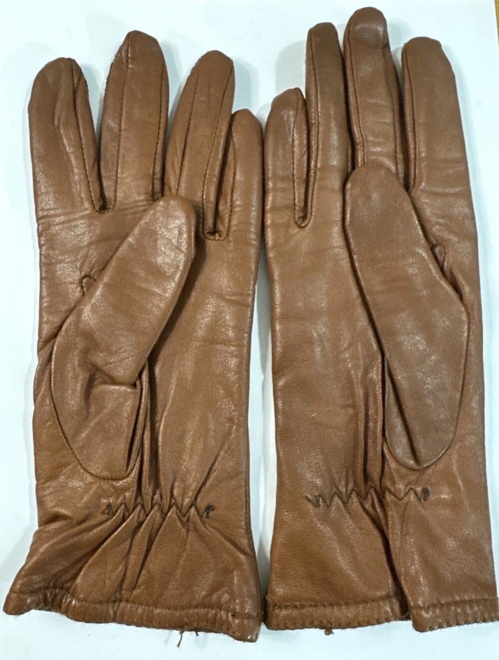 Vintage Grandoe Women’s Brown Leather Gloves Size M